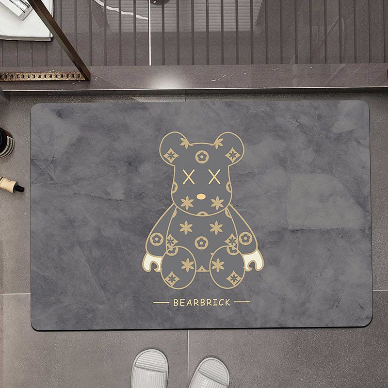 Luxury Absorbent Silicon Diatomite Floor Mat – Smog Gray Fashion Bear (Square) 5 lb