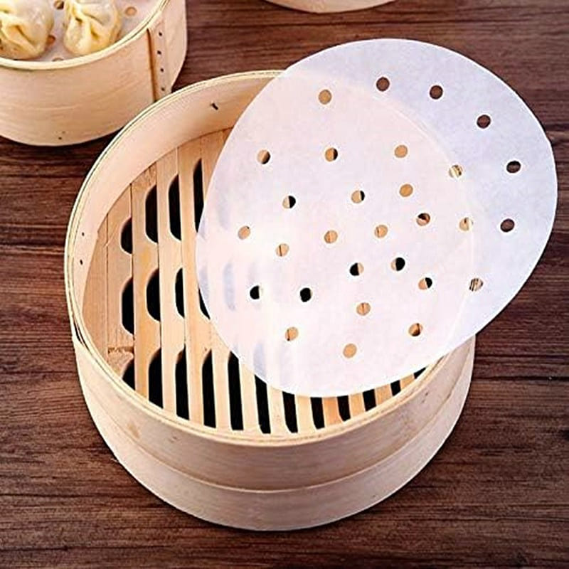 100 PCS Bamboo Steamer Liner, 10" Round Air Fryer Parchment Paper with Holes. 1 each