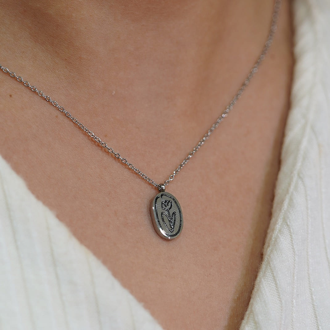 Sterling Silver WaterProof HandPaint Rose Necklace 1 each