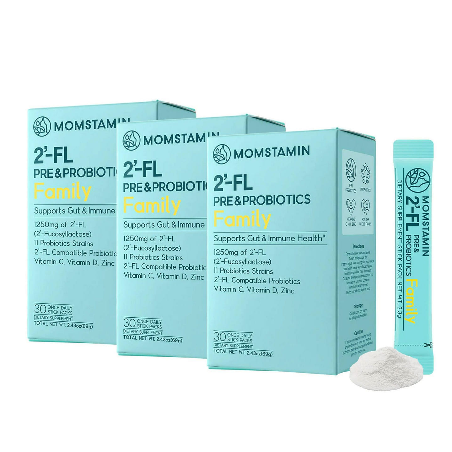 MOMSTAMIN 2′-FL Prebiotics & Probiotics Powder, 1250mg HMO, IBS Relief – Family 3 case