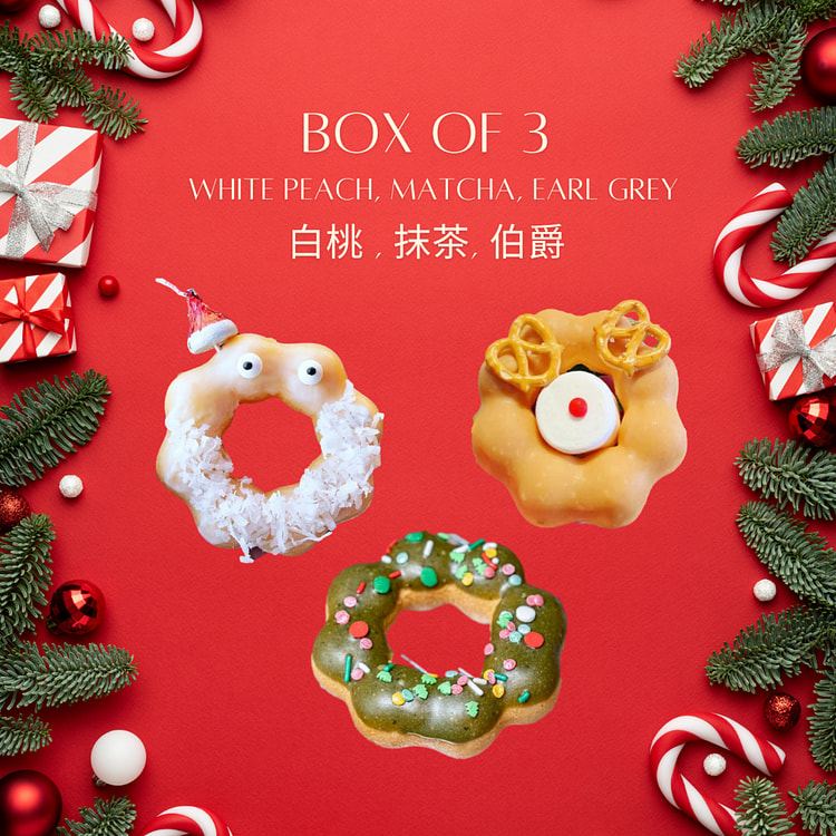 (Xmas Edition) Premium Mochi Donut (White Peach, Matcha, Earl Grey)