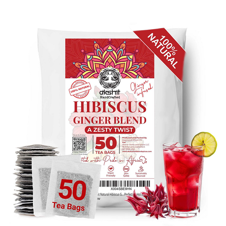50 Hibiscus Tea Bags, Hibiscus ginger Tea 50 count