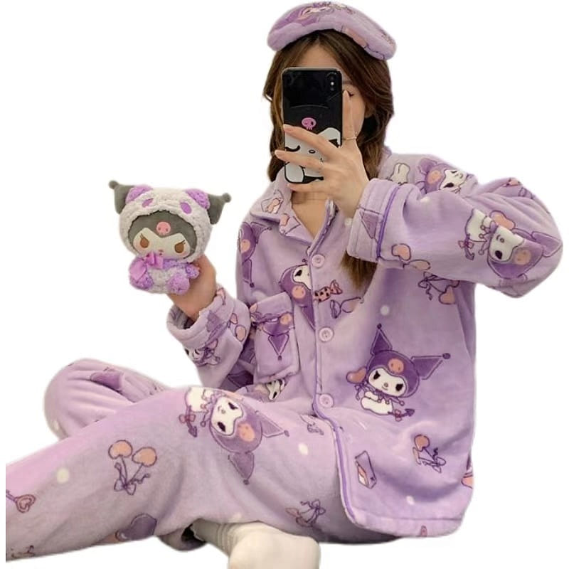 Sanrio Autumn And Winter Coral Velvet Home Wear -Kuromi L Size 1 Piece 1 each