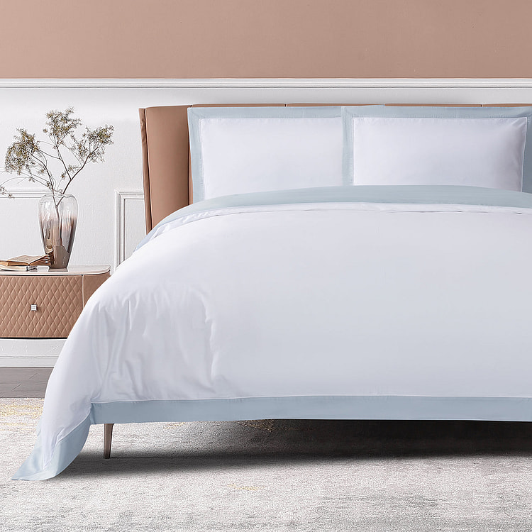 [Outlets]Cotton Duvet Cover, White+Misty Blue King 1 each