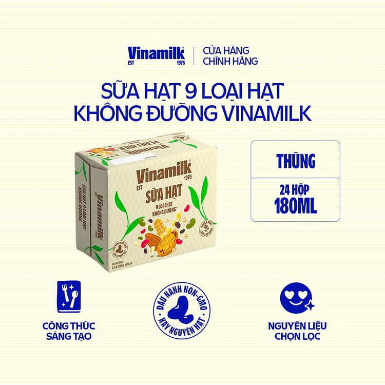 VINAMILK 9 NUT MILK 180ML (24 PACK) NO SUGAR 180 ml