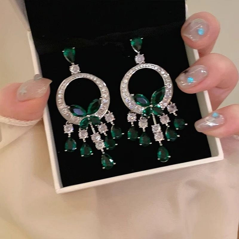 Emerald butterfly tassel earrings(1 pair of 2) 1 each