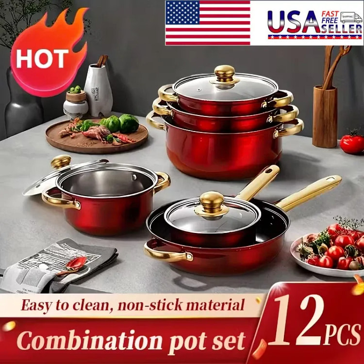 12 Piece Cookware Set Nonstick Pots and Pans Home 1 pack