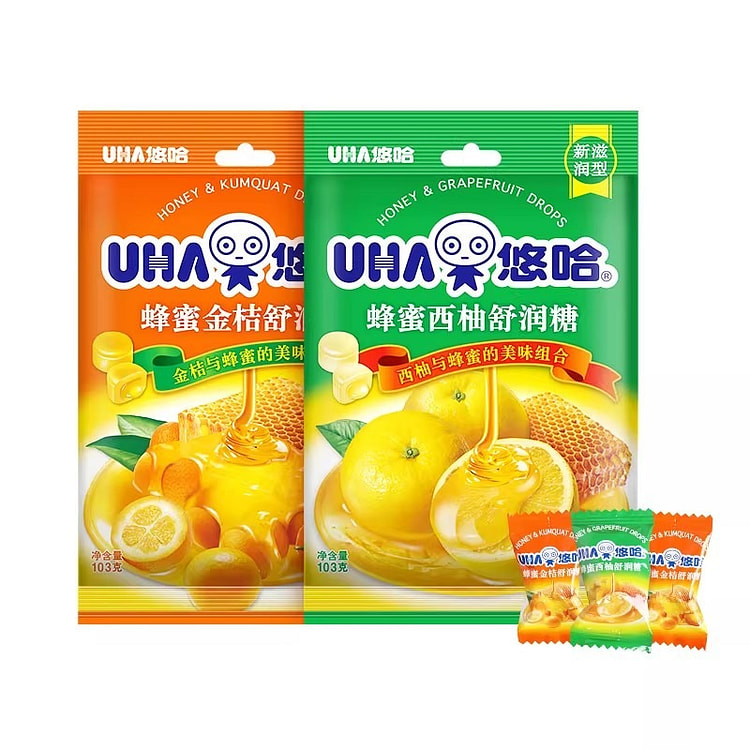 悠哈蜂蜜西柚润喉糖水果糖护嗓提神口气清新糖儿童零食 206 克