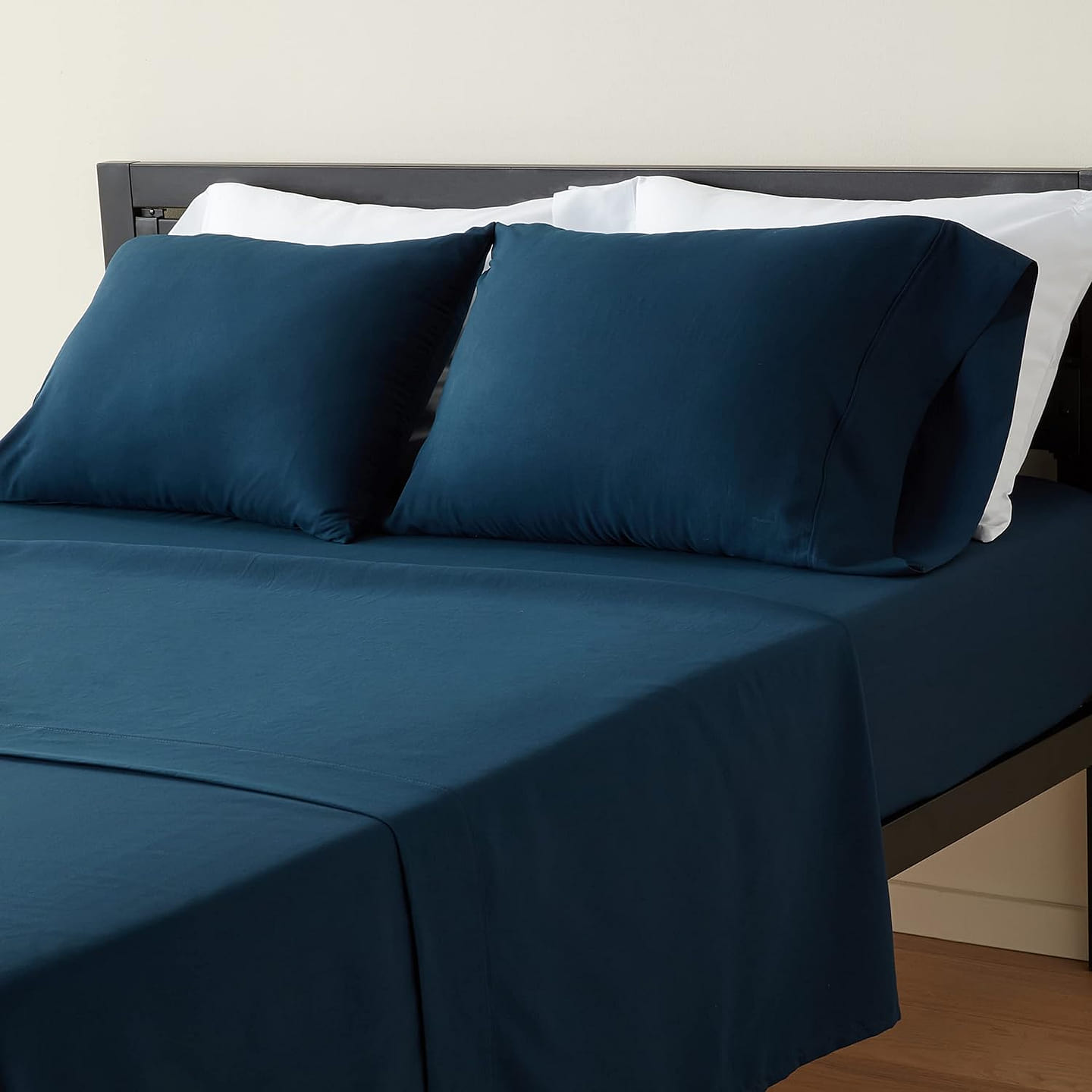 Lightweight Super Soft Easy Care Microfiber 4-Piece Bed Sheet Set with 19 Deep Pocket King / Navy Blue 1 each