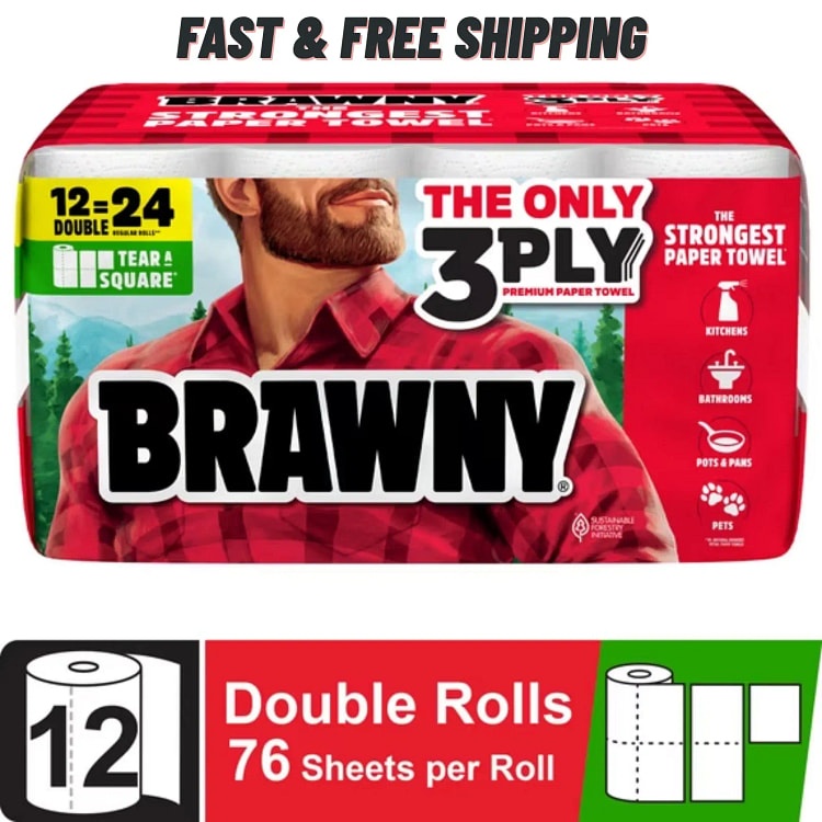 Brawny Tear-A-Square 3-Ply Paper Towels 12 Double 1 box