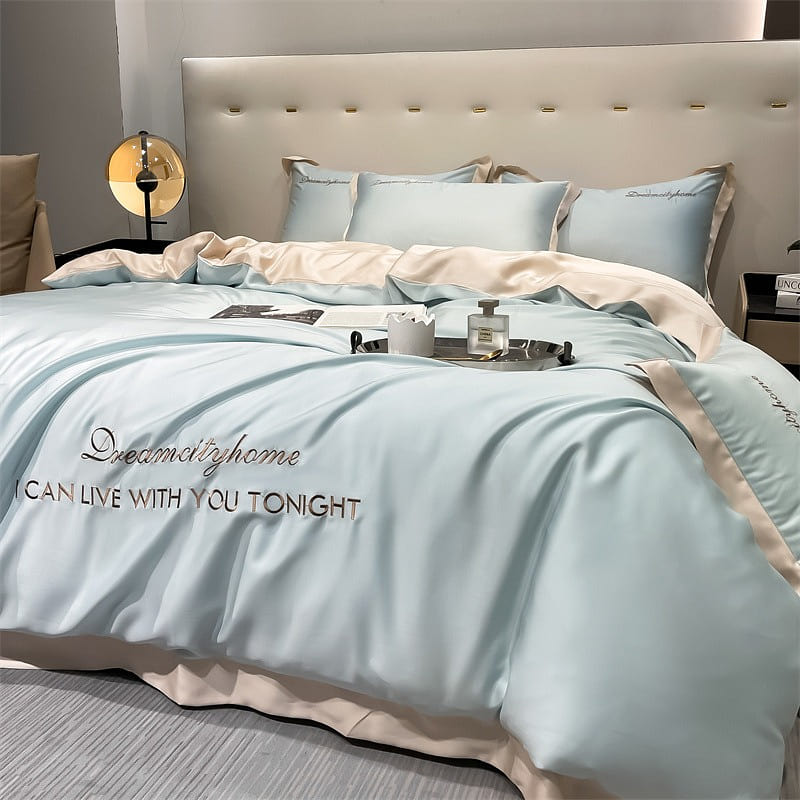 [Sky Blue+Milk White1.5*2] Four piece set on bed 1 each