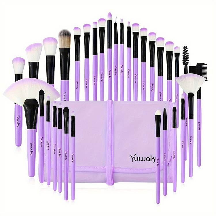 32 makeup brushes purple with bag
