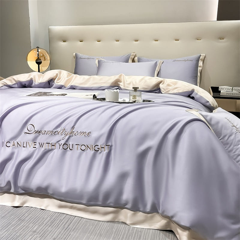 [Purple+Milk White2*2.3] Four piece set on bed 1 each