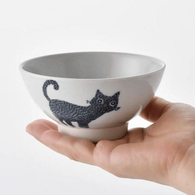 波佐见烧 12cm 饭碗 - 猫 1 个