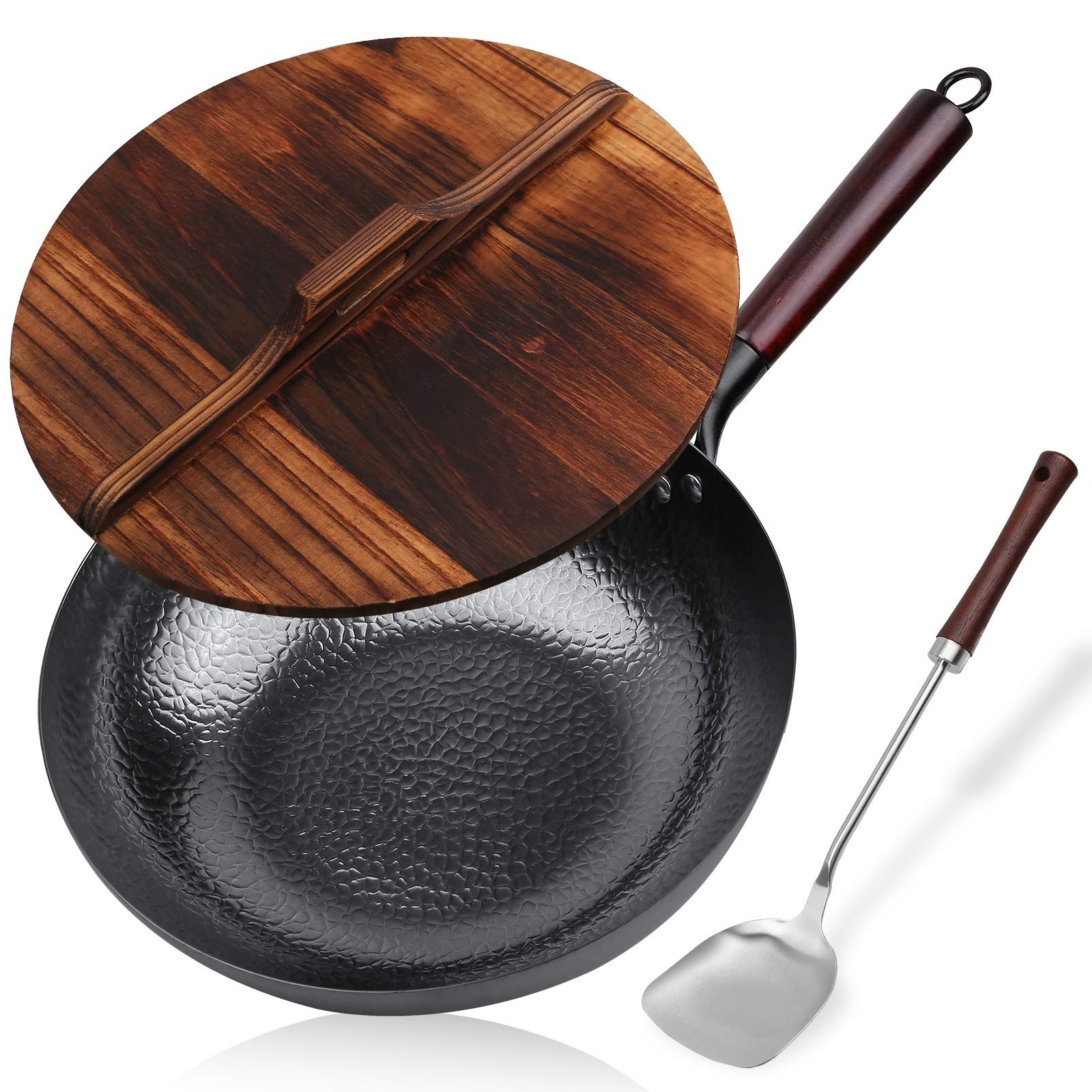 Carbon Steel Wok Stir Fry Pan Flat Bottom Pan 13'' 1 each