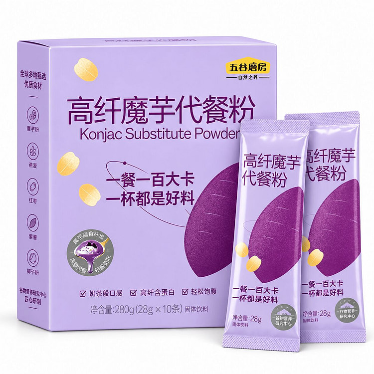 五谷磨房 代餐粉 高纤魔芋燕麦片【健身控卡必备】 280 克