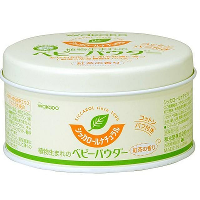 WAKODO Plant Natural Green Tea Baby Powder Black Tea Flavor 120g with Puff 1 each