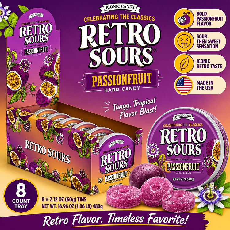 Retro Sours Passionfruit Hard Candy 2.12oz 8ct 1 each