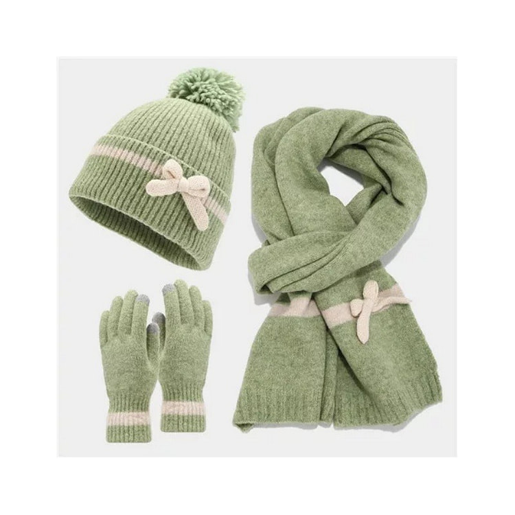 Winter Womens Girls Thick Knitted Hat Scarf and Fashion Gloves Set Knitted 