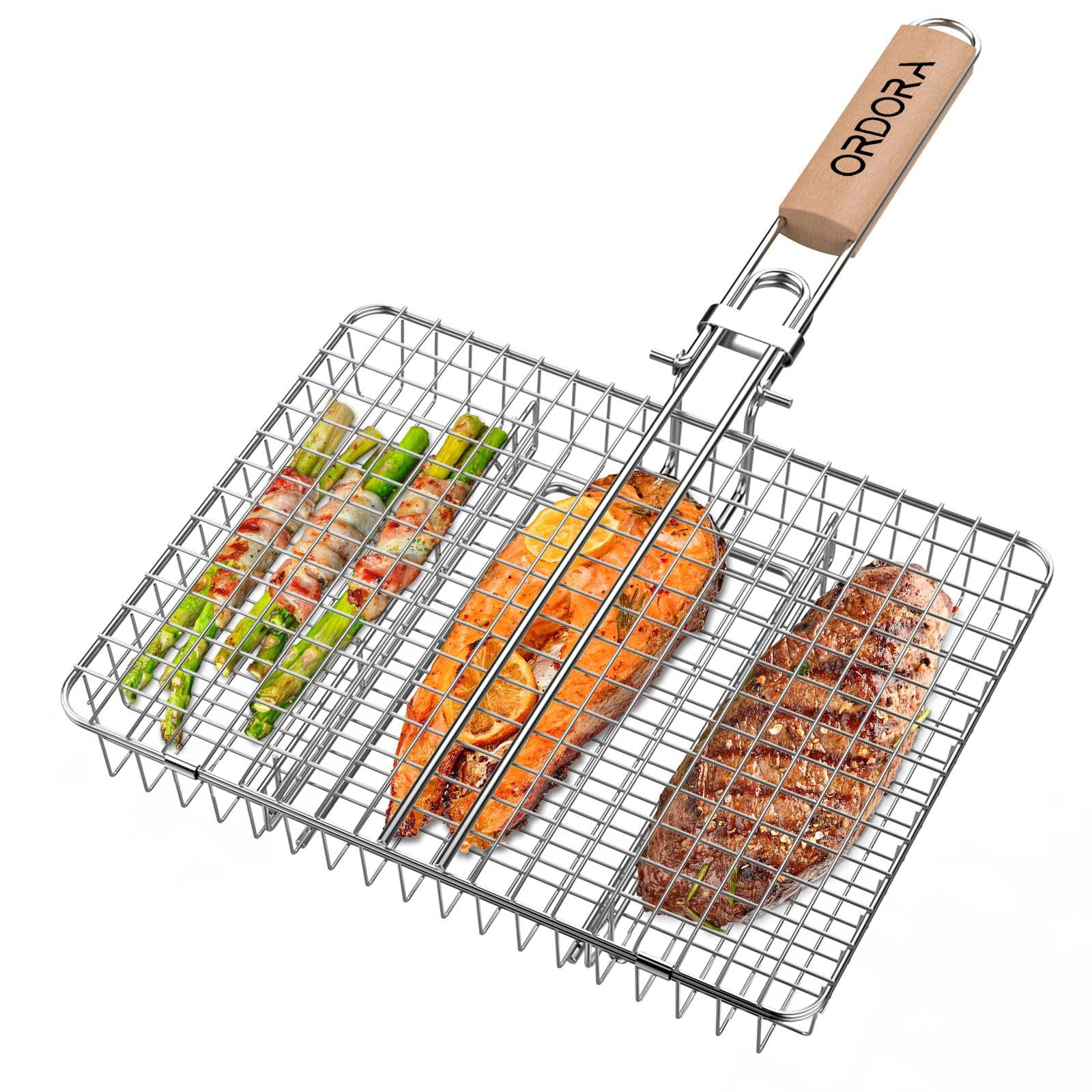 Grill Basket, Fish Grill Basket, Rustproof Stainless Steel BBQ Grilling Basket 1 each