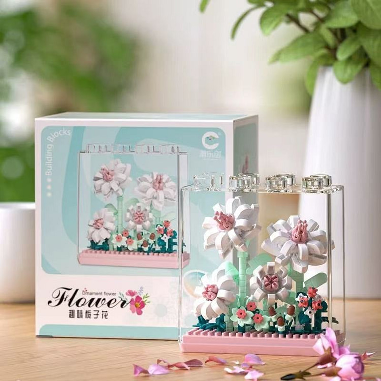 永生花积木拼装玩具  《栀子花款》含防尘套盒