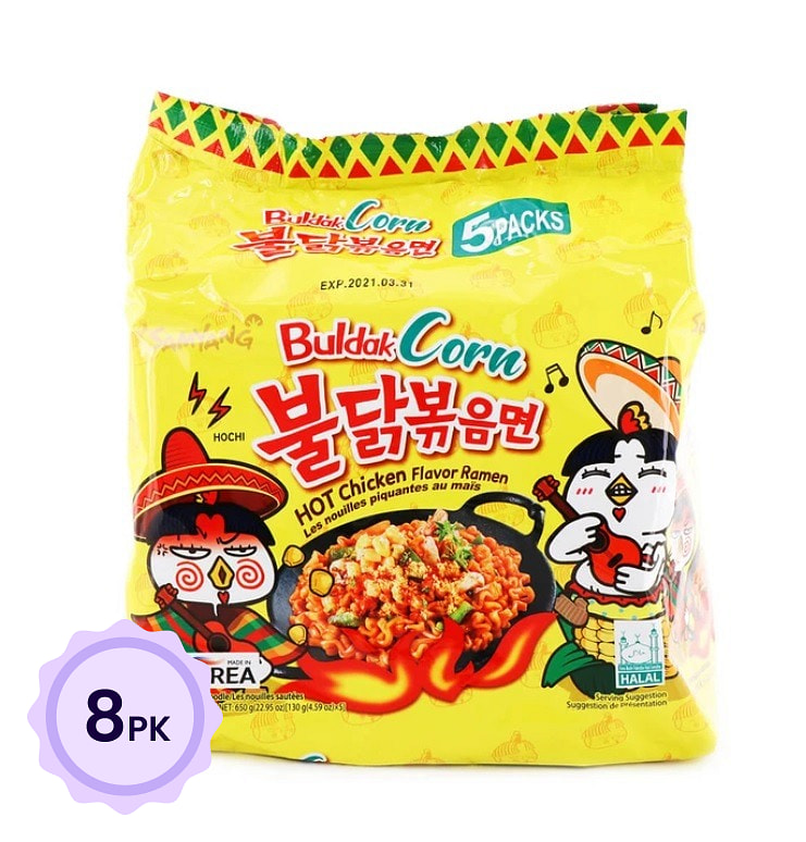 [Pack of 8] Samyang Buldak Ramen, Corn Hot Chicken Flavor 5pk 22.95 oz