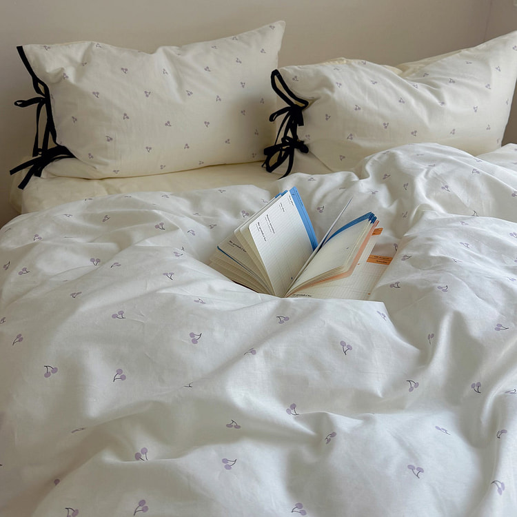 甜颂纯棉樱桃蝴蝶结床上四件套 紫色-Double 2000 克