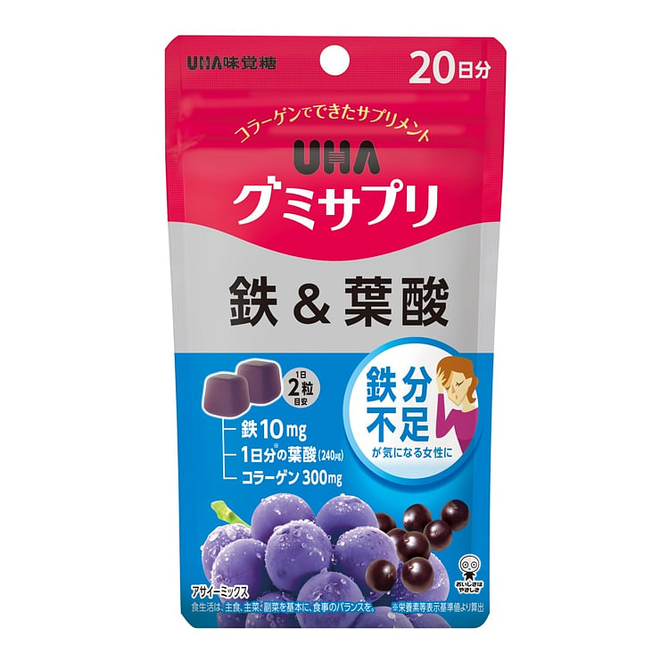 【日本直邮】UHA味觉糖葡萄铁叶酸软糖 40 个