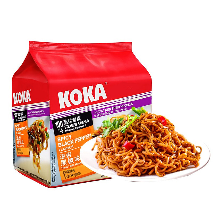 KOKA可口非油炸湿捞黑椒味方便面340g泡面速食 340 克