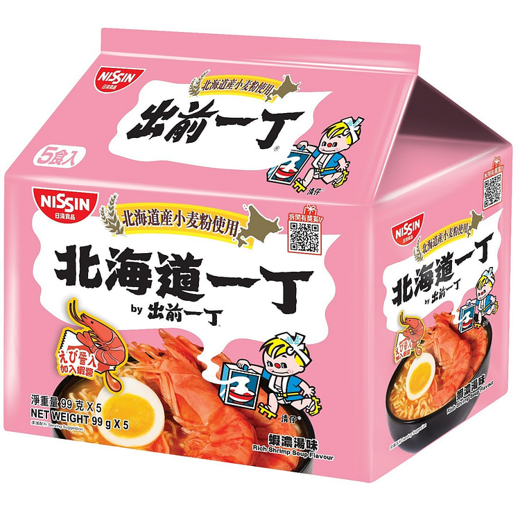 出前一丁 五包装 北海道小麦粉 虾浓汤味 495 克