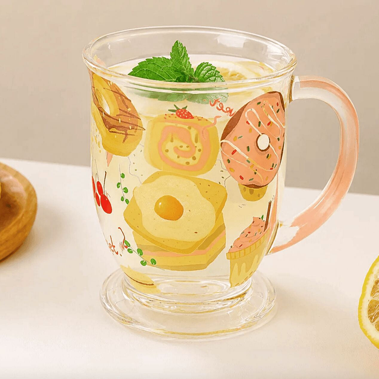 Tall Stemmed Cold Drink Glass, Donut Design, 1 box