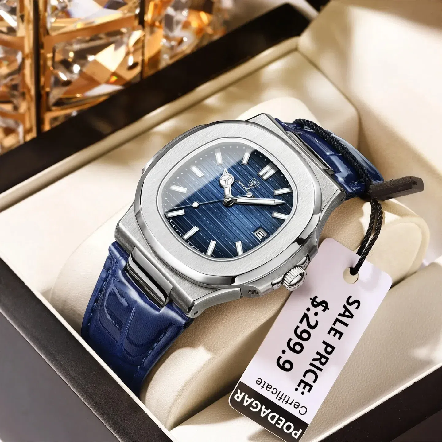 Top Square Man Watch Date Waterproof Luminous Luxu 1 box
