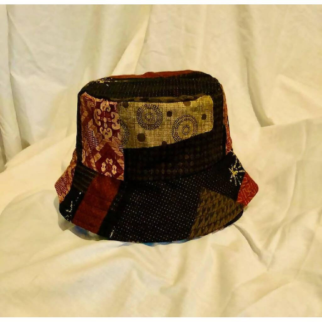 Japanese patchwork reversible bucket hat (burgundy) small 1 each