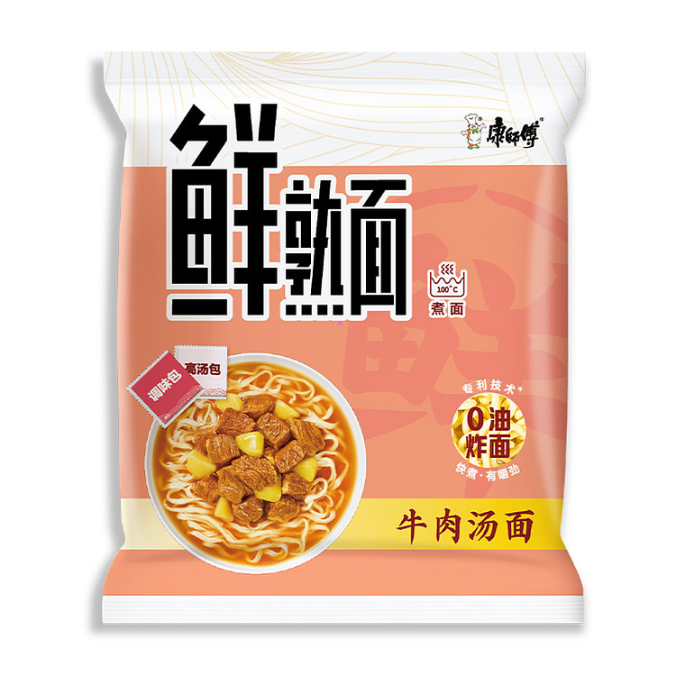 康师傅 鲜熟面牛肉汤面扁面夜宵 90g*1袋
