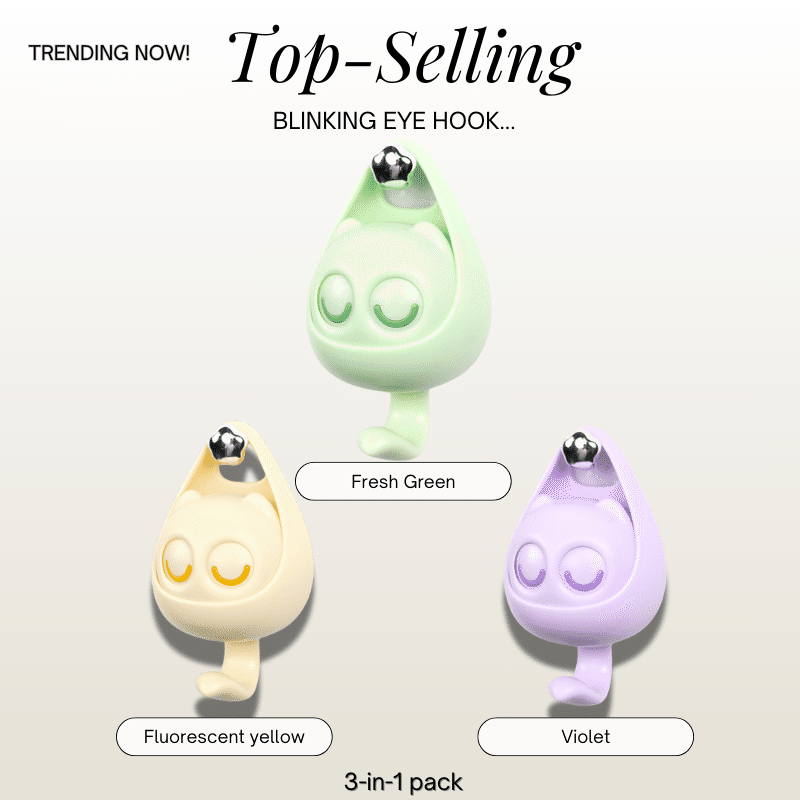 3 Pcs Blinking-Eyes Wall Hook Fresh Green/Fluorescent yellow/Violet 0.2 lb