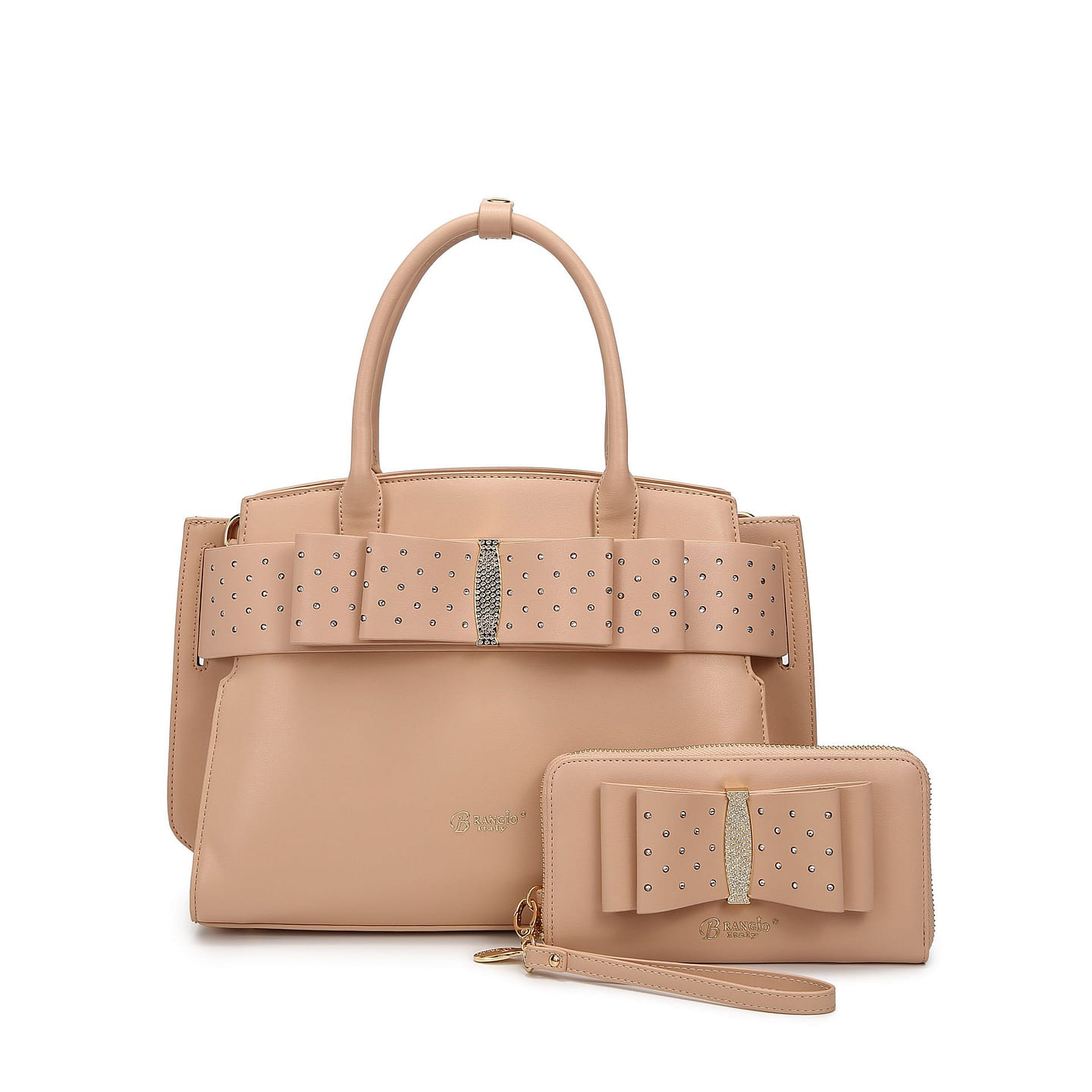 Ribbon Romance Satchel with Rhinestone+Matching Wallet Set [RKH4272+RKW4268-PK] 1 each