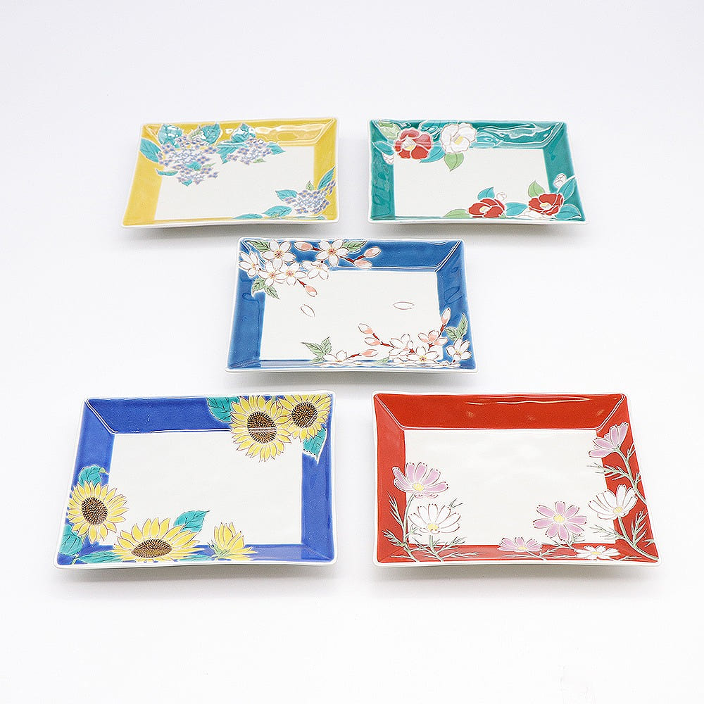 Kutani Ware Serving Plate 5set (Flowers of The Four Seasons, 6.77 x 5.03) 5 each