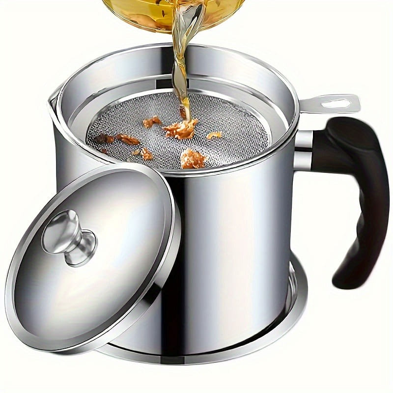 Stainless steel oil jug with strainer – durable 1 count