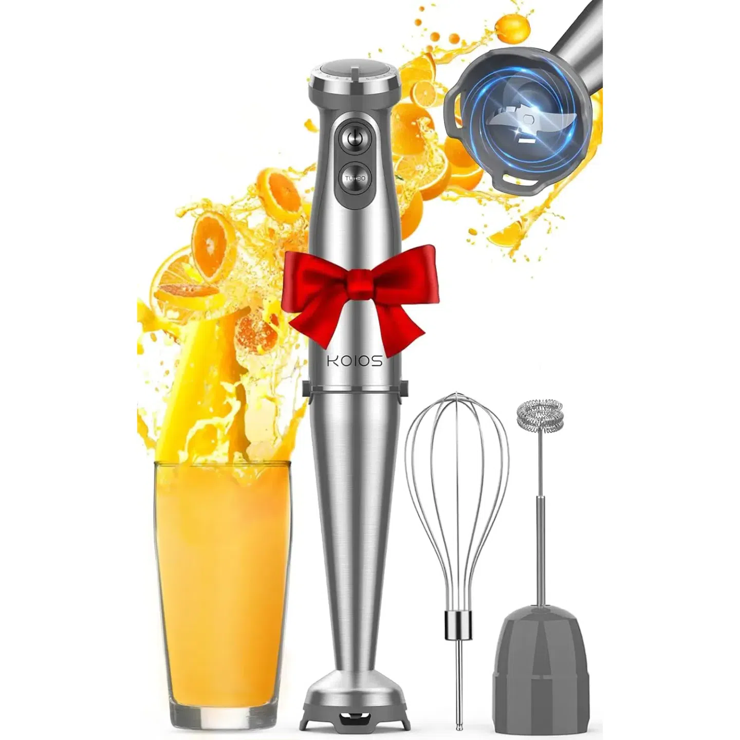 KOIOS Immersion Blender, 1000W Anti-scratch 3-in-1 Hand Blender, Upgraded 12 Speed Stainless Steel Blade Stick Blender with Turbo Mode, Whisk and Milk Frother, BPA-Free 1 each