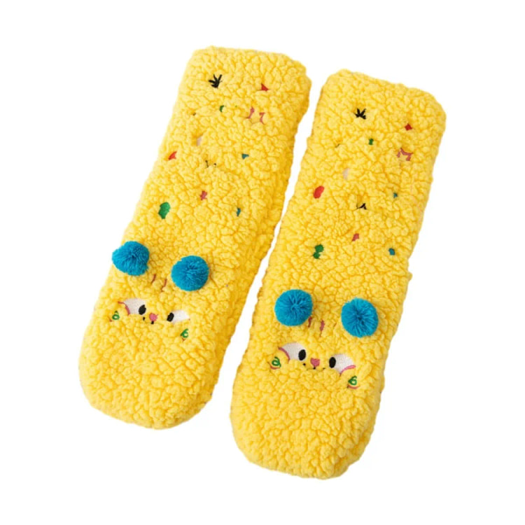 Super Thick Lamb Fleece Socks Cute Sleep - Yellow 1 each