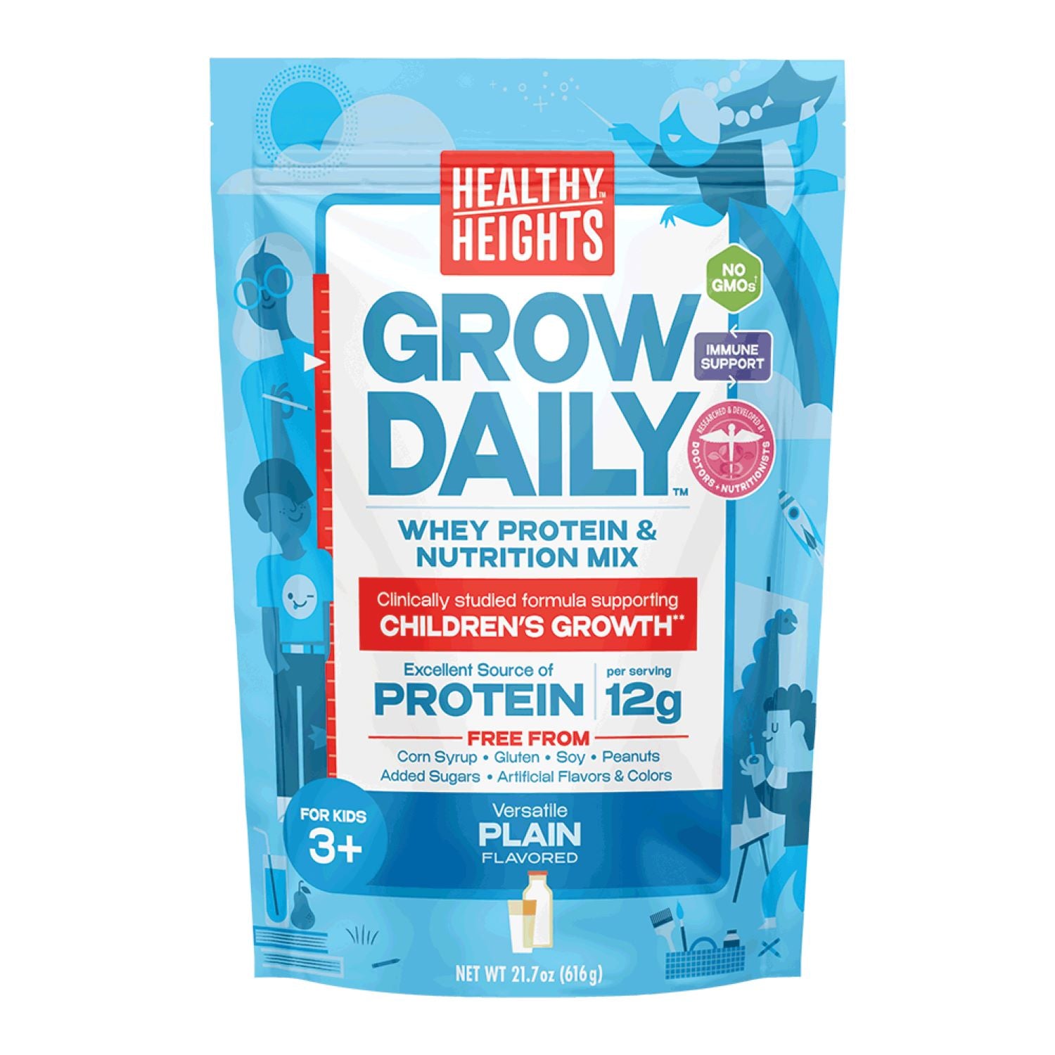 Healthy Heights Grow Daily 3+ Shake Mix Powder, 12g Protein, Plain Weee!