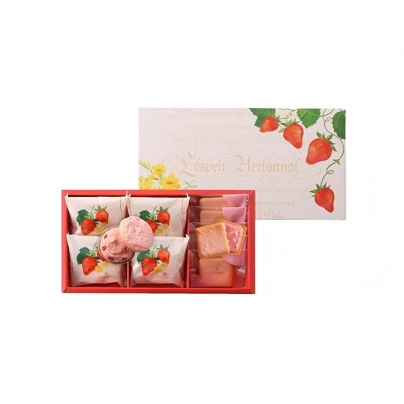 Spring Strawberry Macaron Cookies Gift Box 9 Piece 1 box