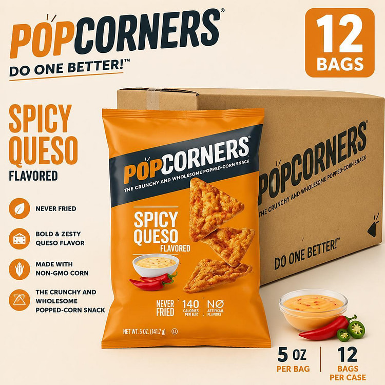 PopCorners Spicy Queso Popped Corn, 12 x 5 oz 1 each