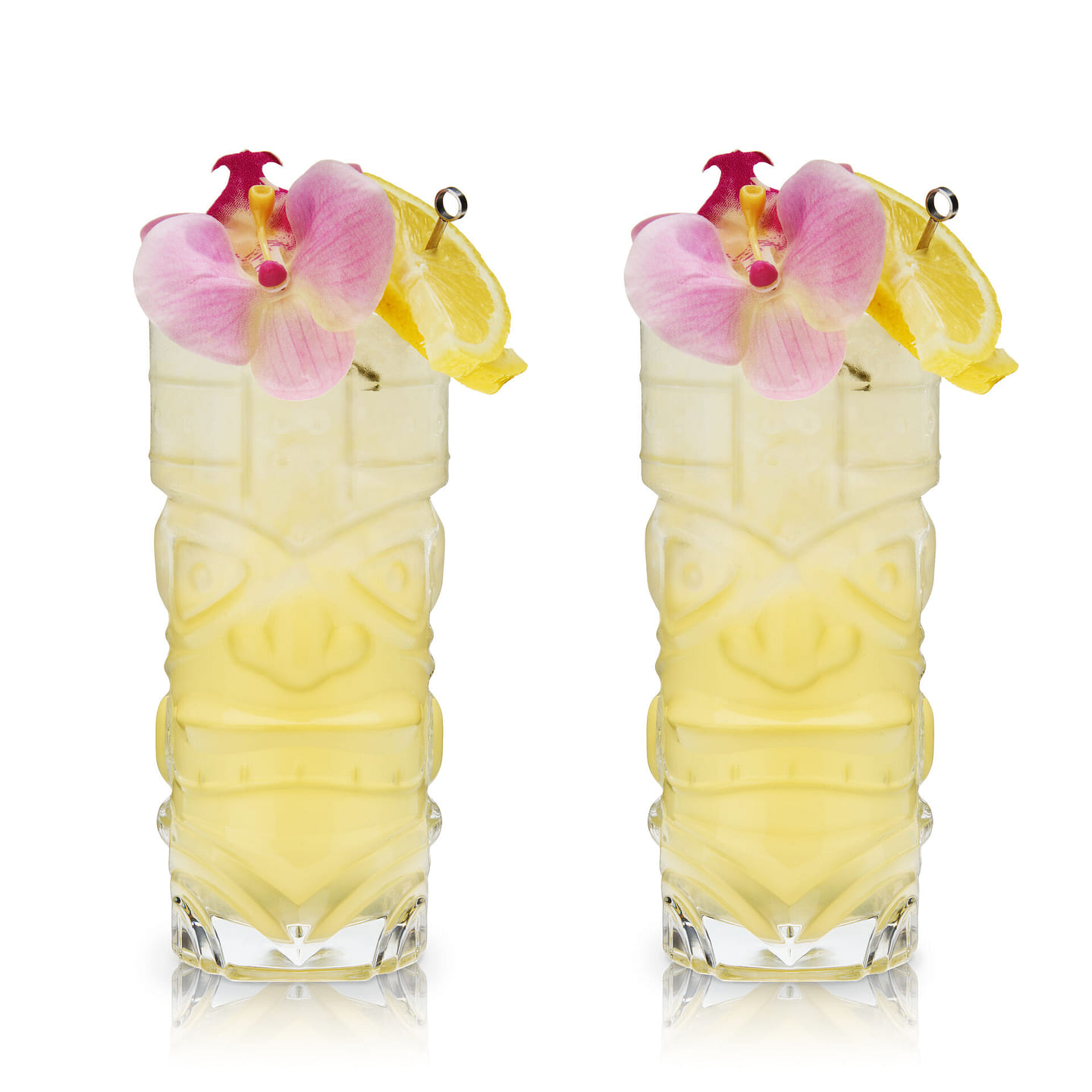 Viski Pacific Tropical Tiki Glasses Set of 2 – Premium Crystal Clear Glass Tumbler, Stylish Tiki Glassware Bar Accessories and Cocktail Glass Gift Set, 14 oz 14 oz