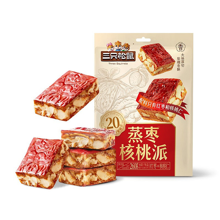 三只松鼠 蒸枣核桃派 枣仁派新疆红枣 1袋 260 克