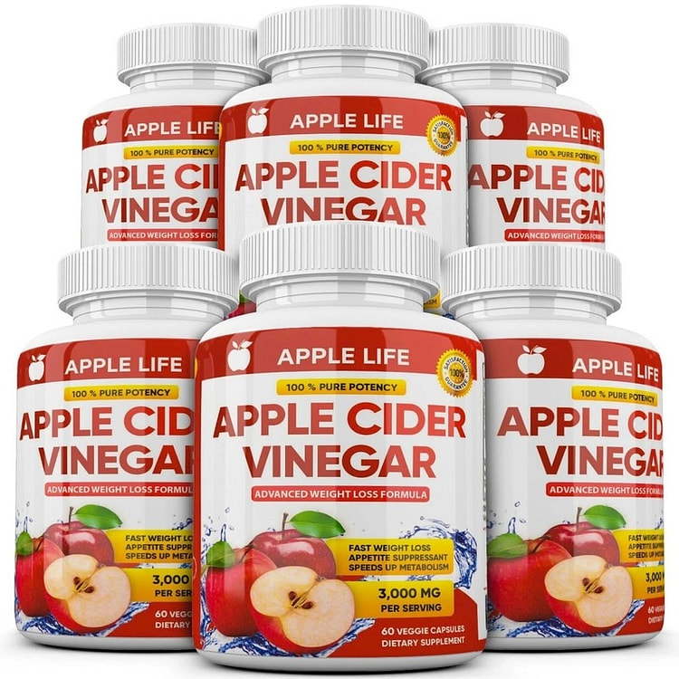 6 X Pure APPLE CIDER VINEGAR ACV 3000mg Fat Burner 60 count