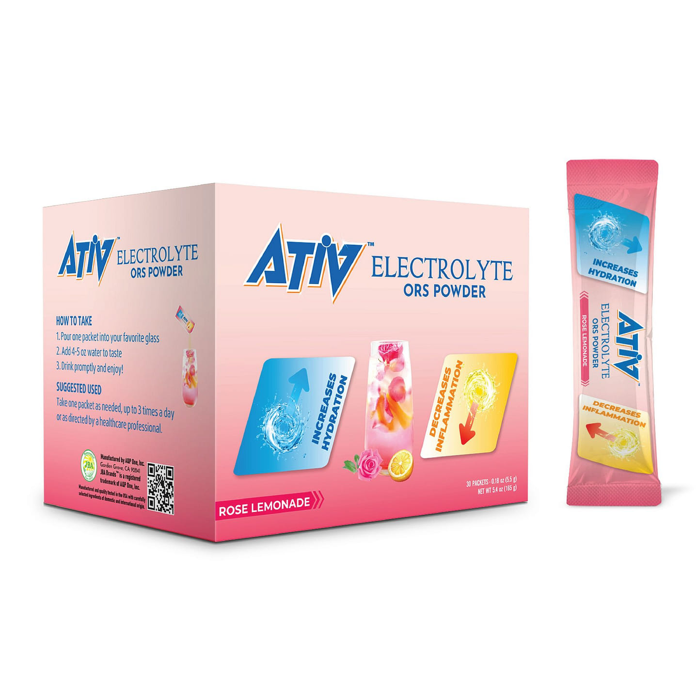 JBA ATIV ELECTROLYTE POWDER (ROSE LEMONADE) 30 each
