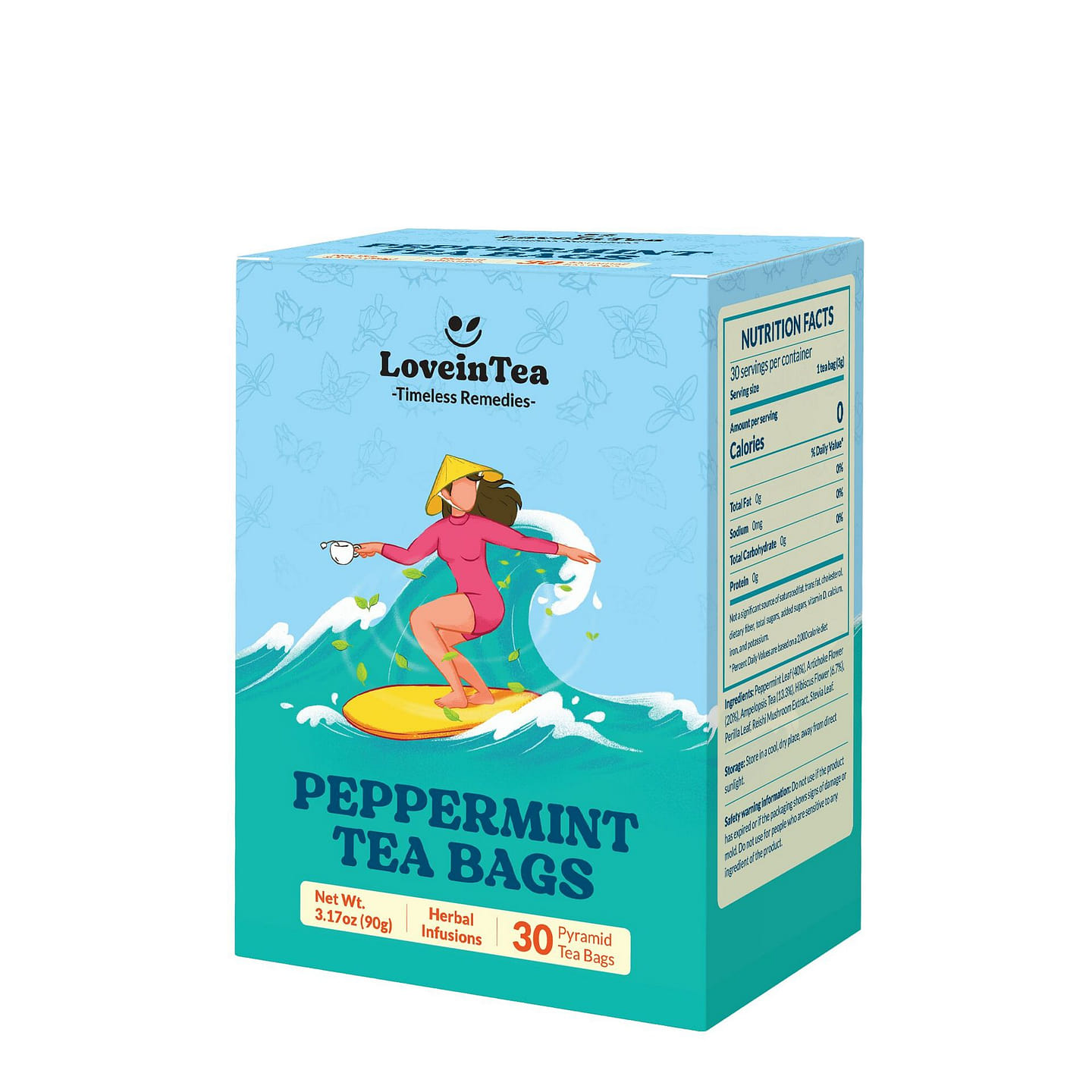 LoveinTea Peppermint Herbal Tea Plant-based Bags 30 count