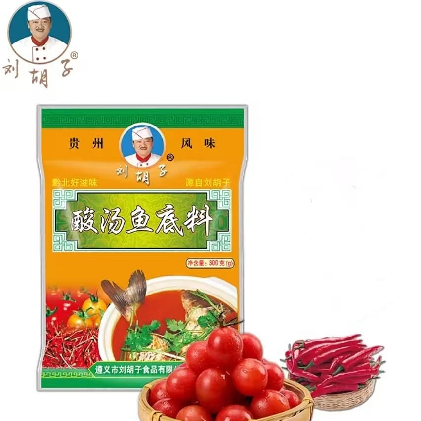 Liu Hu Zi Hong Sour Soup Fish Base 210g * 1 Bag of Duoduo Powder Guizhou Hot Pot Tomato Sour and Spicy Boiled Seasoning 210 g