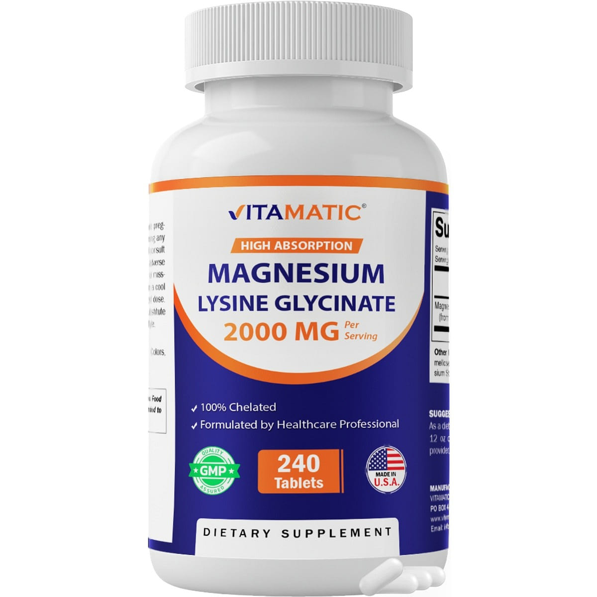 Vitamatic Magnesium as Glycinate Lysinate, 240 tab 1 each